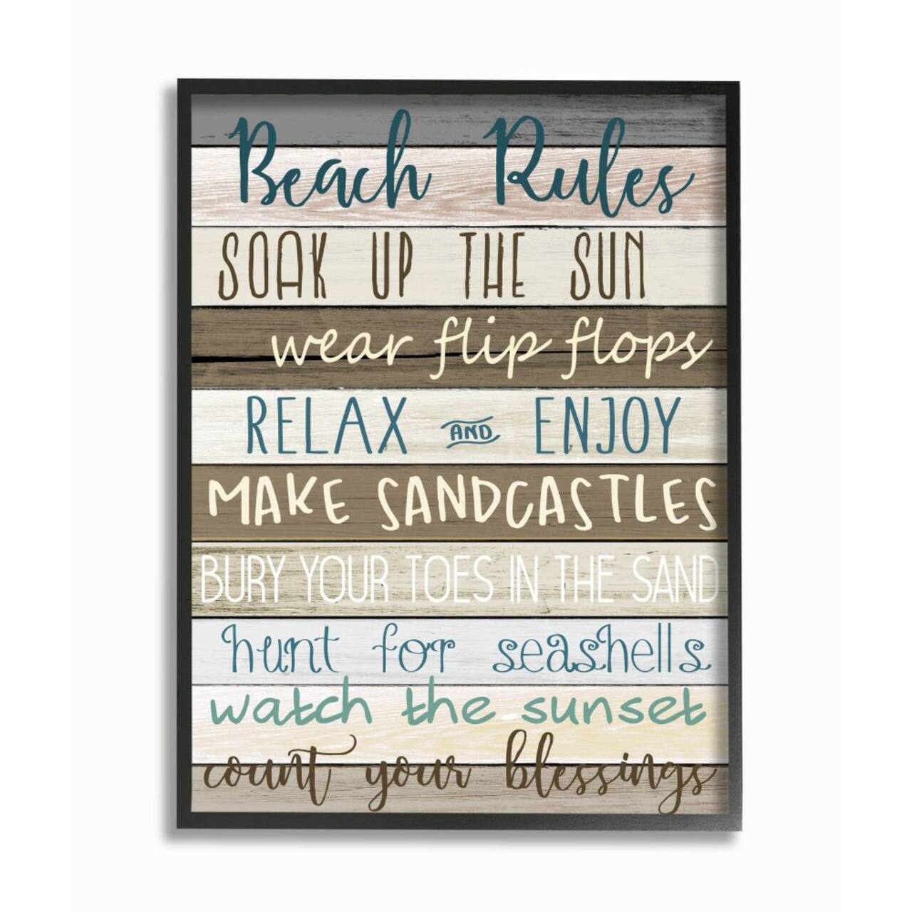 Stupell Industries Beach Rules Boardwalk Sign with Black Frame Wall Accent
